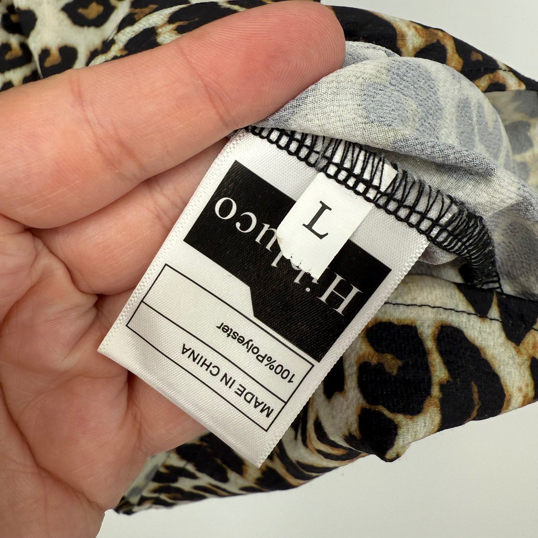 Womens Hibluco Leopard Print Off Shoulder Ruffle Top Shirt Size L