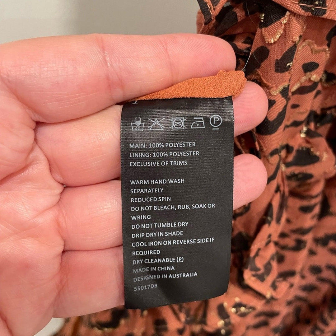 Bardot Leopard Frill Cut Out Mini Dress Size 12/XL