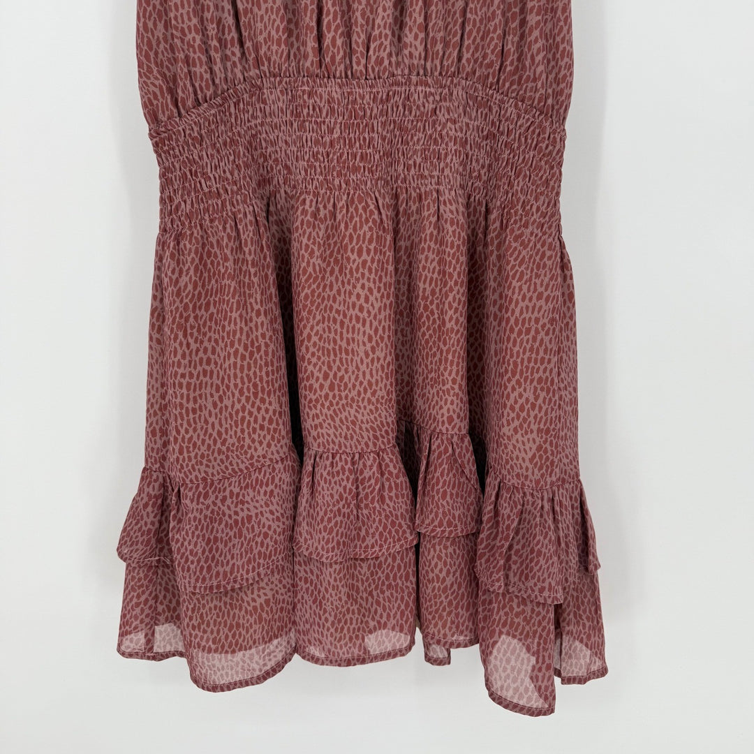 Olivia Grey Dress Animal Print Ruffle Mock Neck Sleeveless Mini Size M