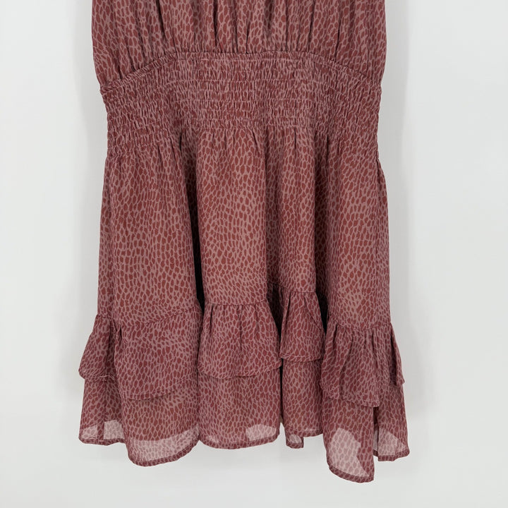 Olivia Grey Dress Animal Print Ruffle Mock Neck Sleeveless Mini Size M