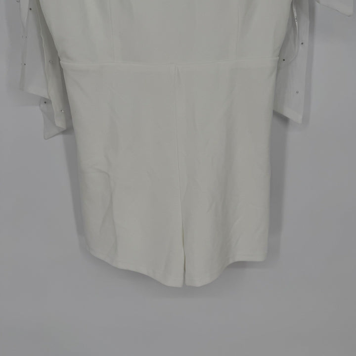 Lulus Certainly Aglow White Organza Pearl Tie-Strap V-Neck Romper Size L