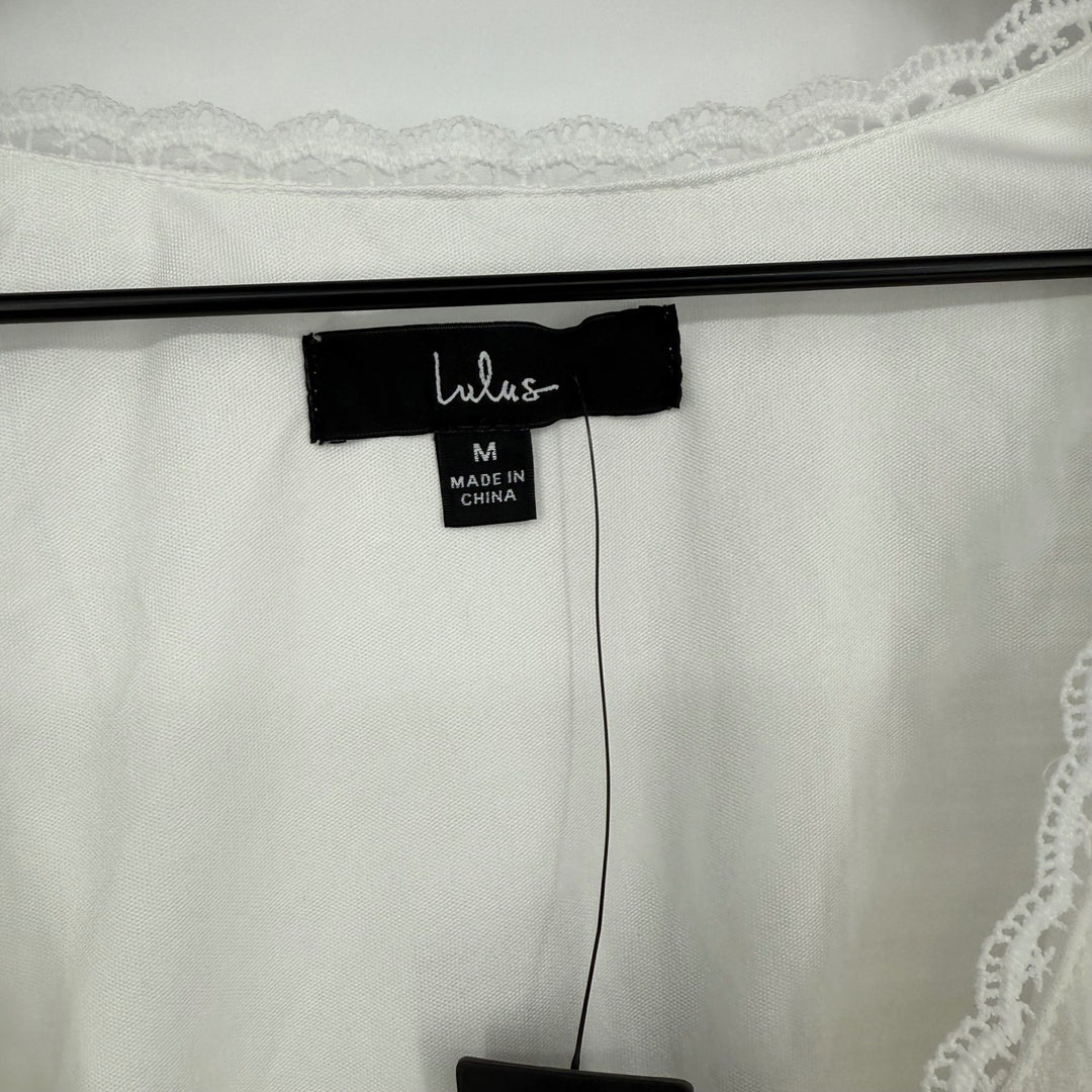 Lulus Lively Beauty White Tie-Front Tiered Mini Dress Size M