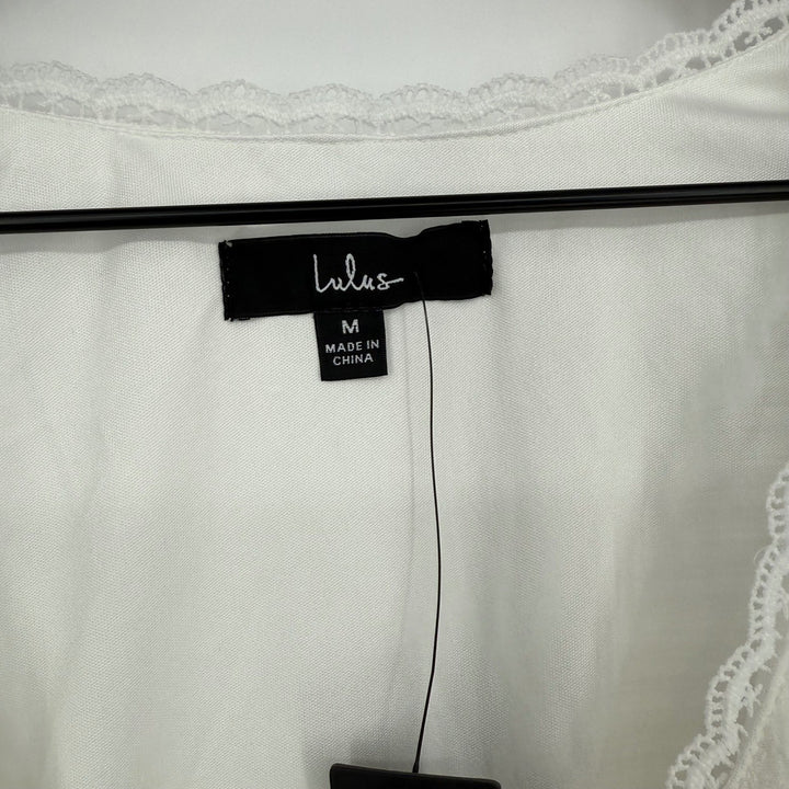 Lulus Lively Beauty White Tie-Front Tiered Mini Dress Size M