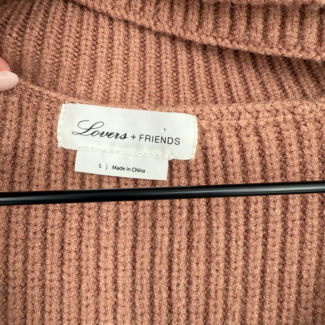 Lovers + Friends Tove Sweater in Camel Cutout Turtleneck Ribbed Knit Pullover S