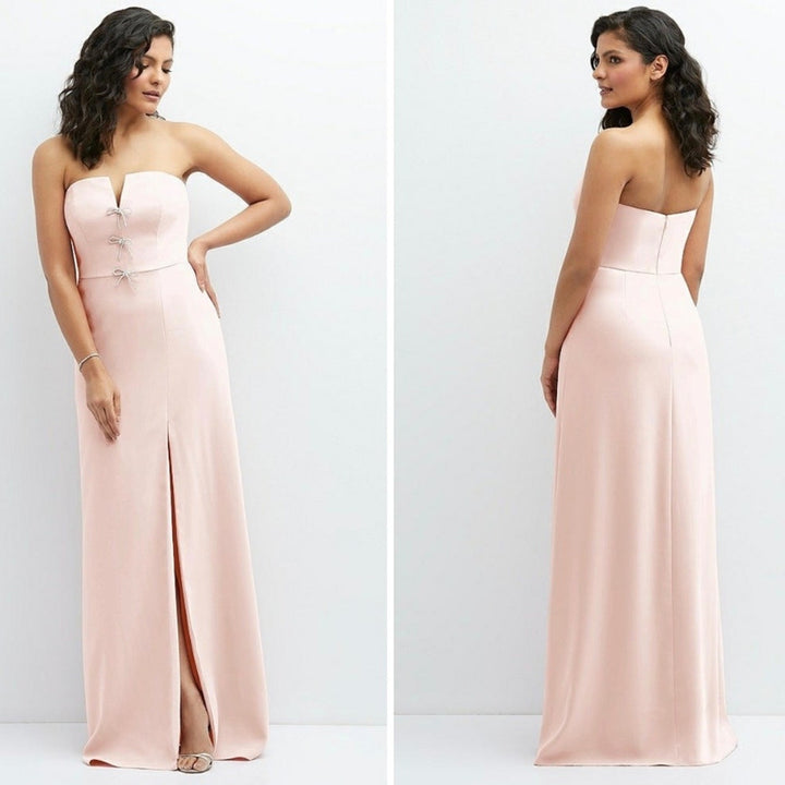 After Six Strapless Notch-Neck Crepe A-Line Dress With Rhinestone Bows Size 16