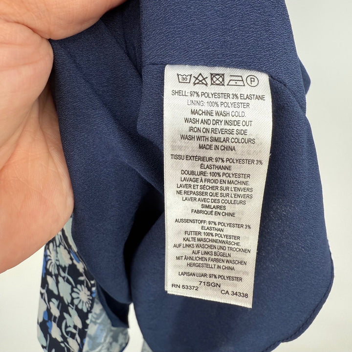 French Connection Floral Cutout Ruffle Dress Navy Blue XS 4 Puff Sleeve