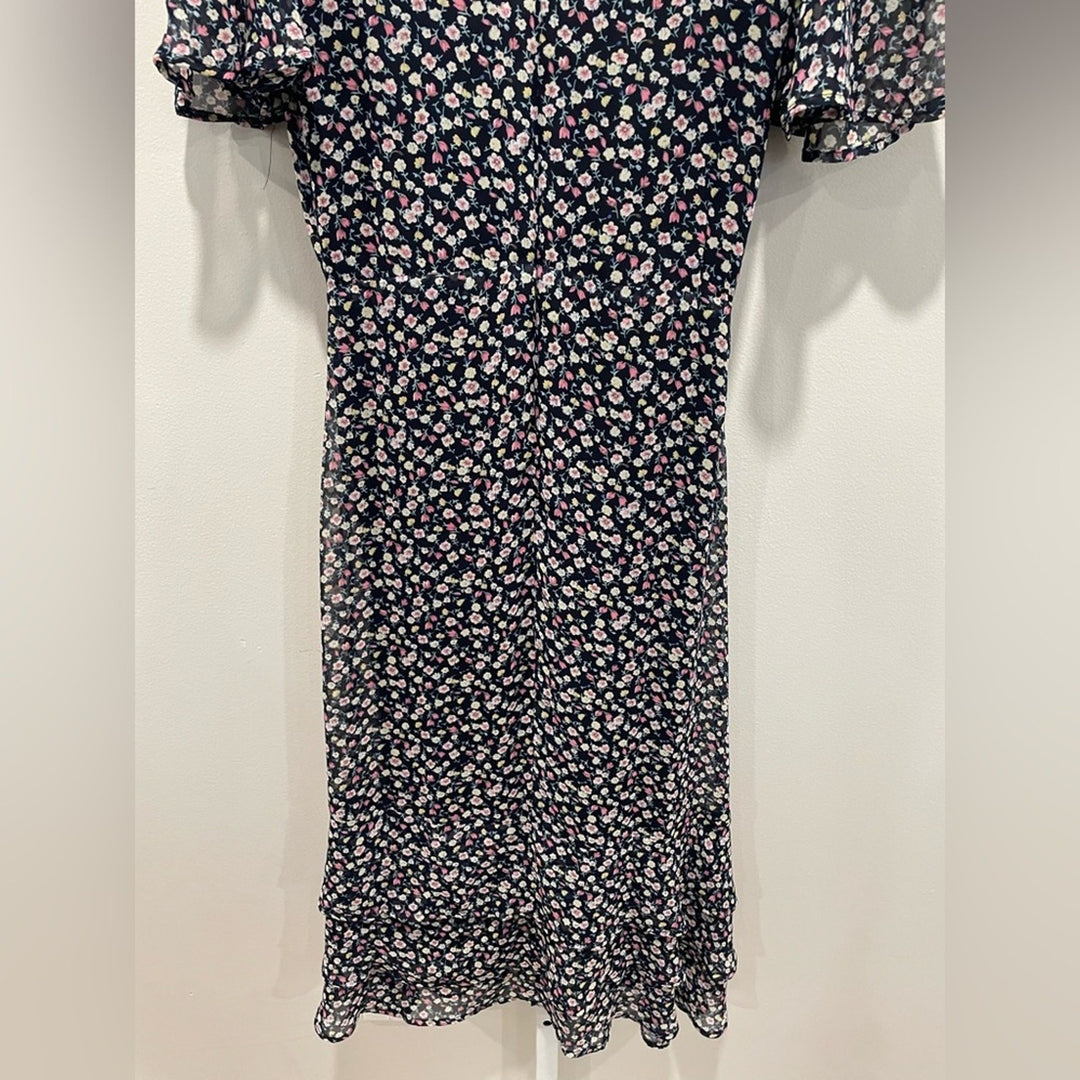 Lulus Renee Navy Blue Floral Print Ruffled Lace-Up Midi Dress Size XS