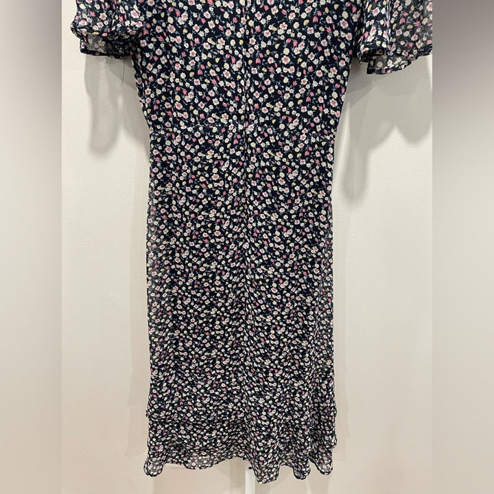 Lulus Renee Navy Blue Floral Print Ruffled Lace-Up Midi Dress Size XS