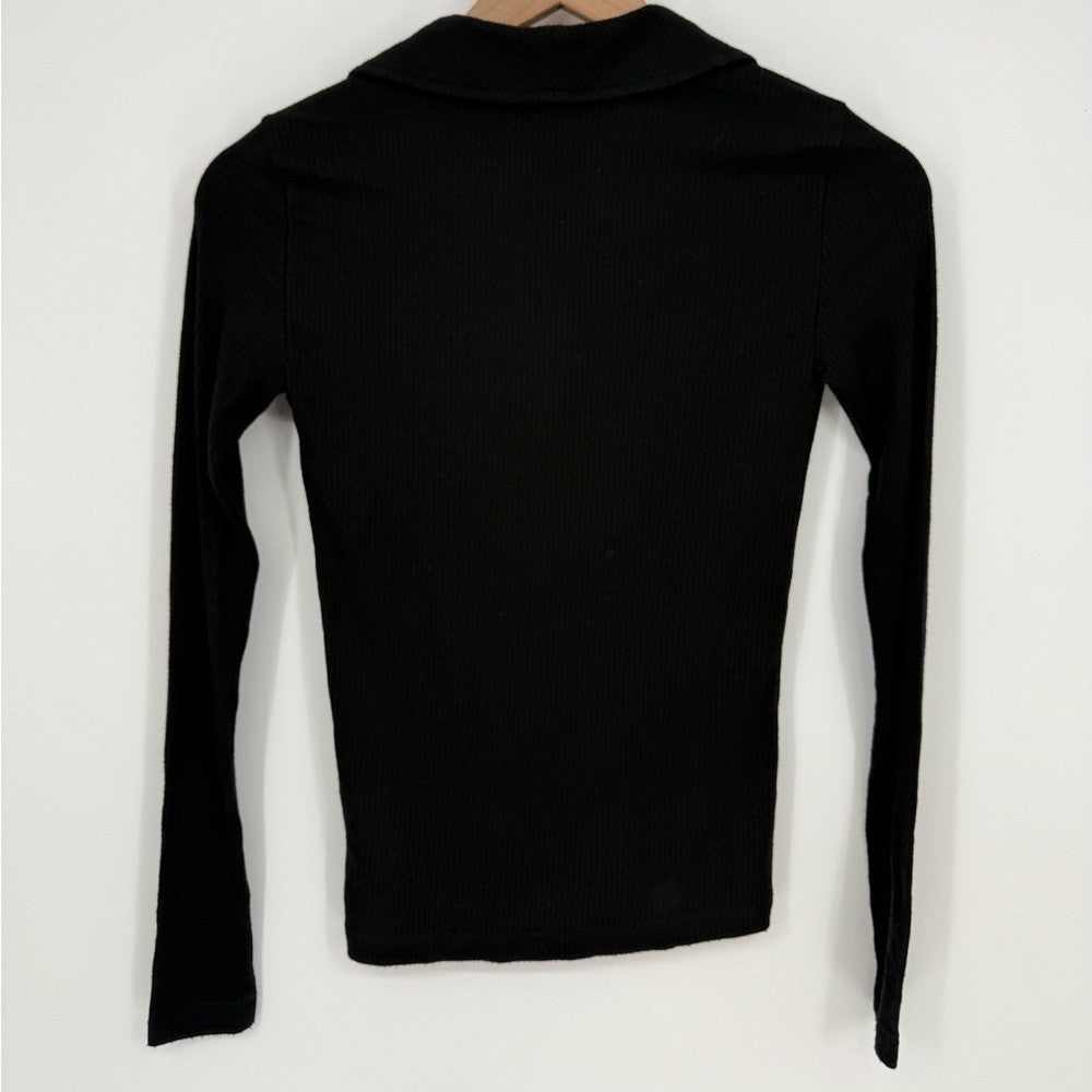 Madewell Drapey Rib Long-Sleeve Polo Top Size XXS