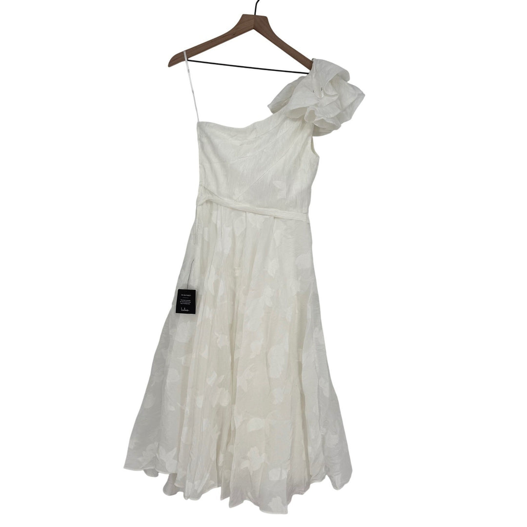Lulus Sweet Definition White Burnout Ruffled One-Shoulder Midi Dress Size M