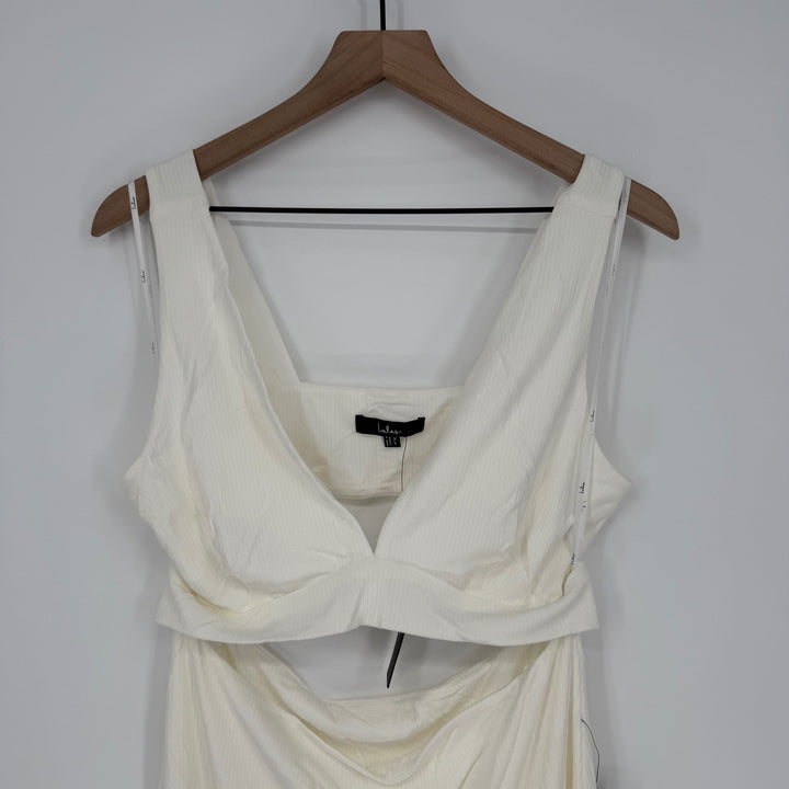 Lulus Divide and Contour White Ribbed Cutout Bodycon Midi Dress Size XL