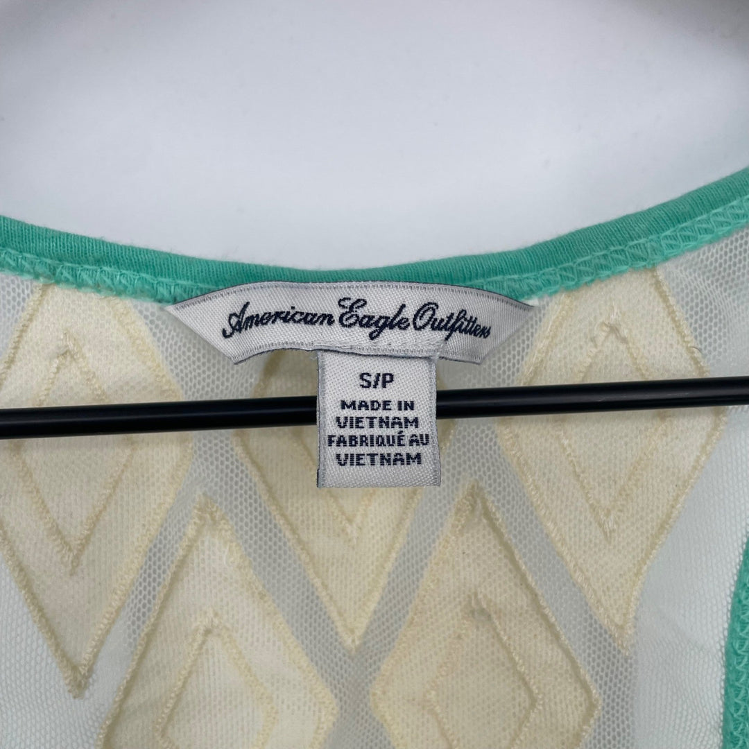 American Eagle Outfitters Teal Diamond Mesh Back Racerback Tank Top S/P