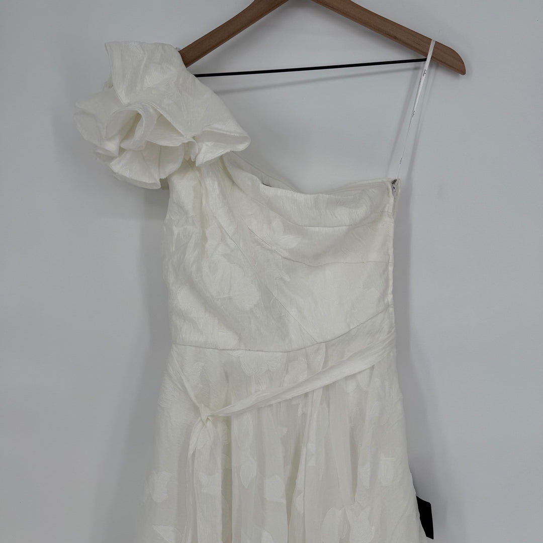 Lulus Sweet Definition White Burnout Ruffled One-Shoulder Midi Dress Size M