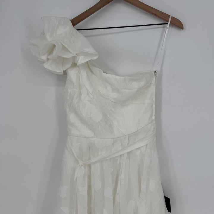 Lulus Sweet Definition White Burnout Ruffled One-Shoulder Midi Dress Size M