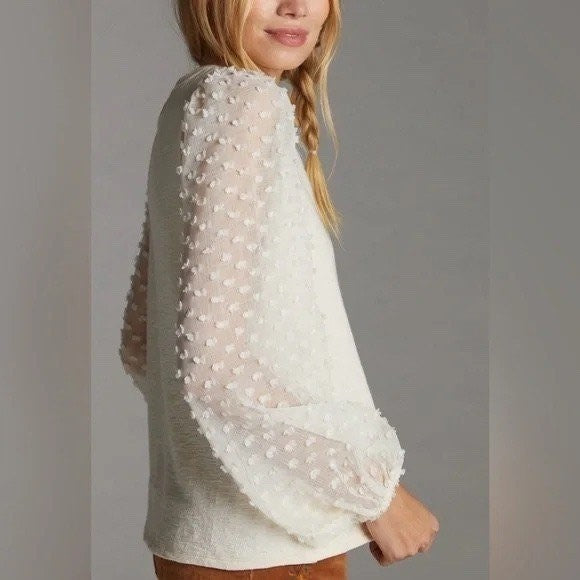 Maeve by Anthropologie Textured Puff Sleeve Top Ivory XXS