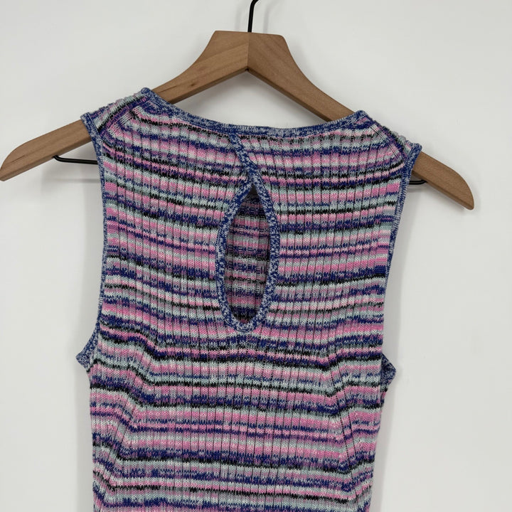 GAP Striped Ribbed Knit Sleeveless Midi Dress Keyhole Back XS