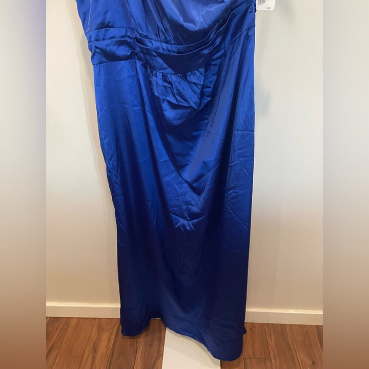 Thread One-Shoulder Draped Satin Maxi Dress In Sapphire Size 22