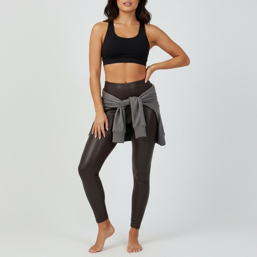 Time and Tru Faux Leather Leggings Brown High Waist Comfortable Size M