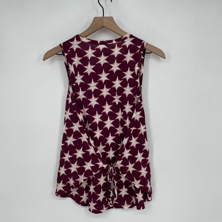 Lucky Brand Star Print Sleeveless Tank Top Burgundy White Womens Size Small