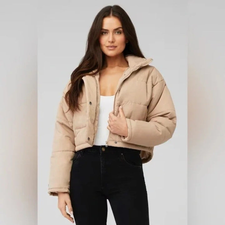 The Fifth Label Tan Cropped Puffer Jacket Size M