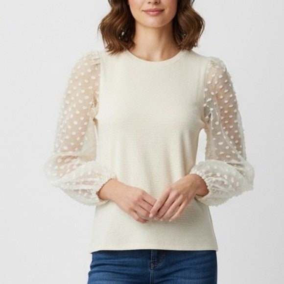 Maeve by Anthropologie Textured Puff Sleeve Top Ivory XXS