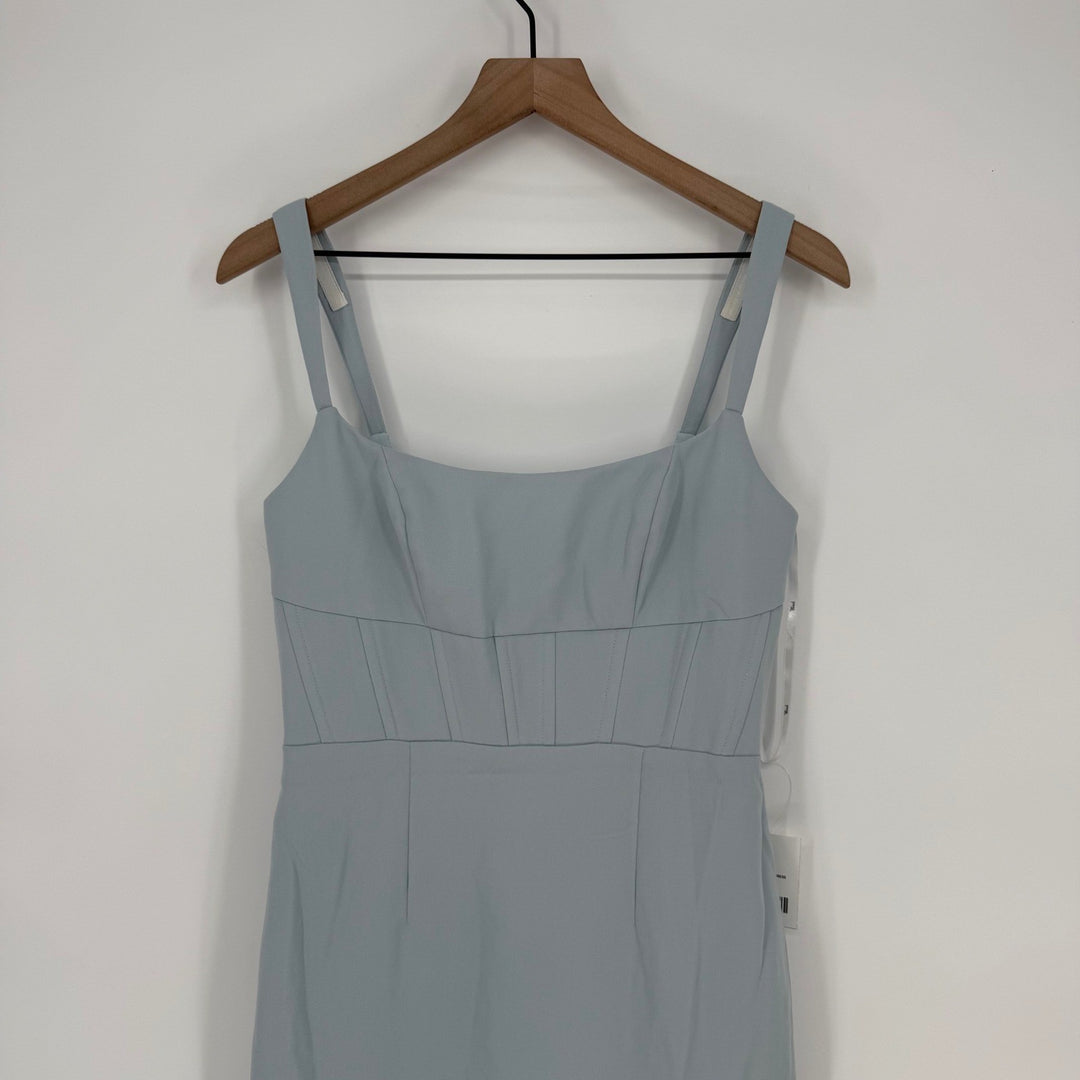 Thread Corset Midriff Crepe Column Maxi Dress In Mist Size 4