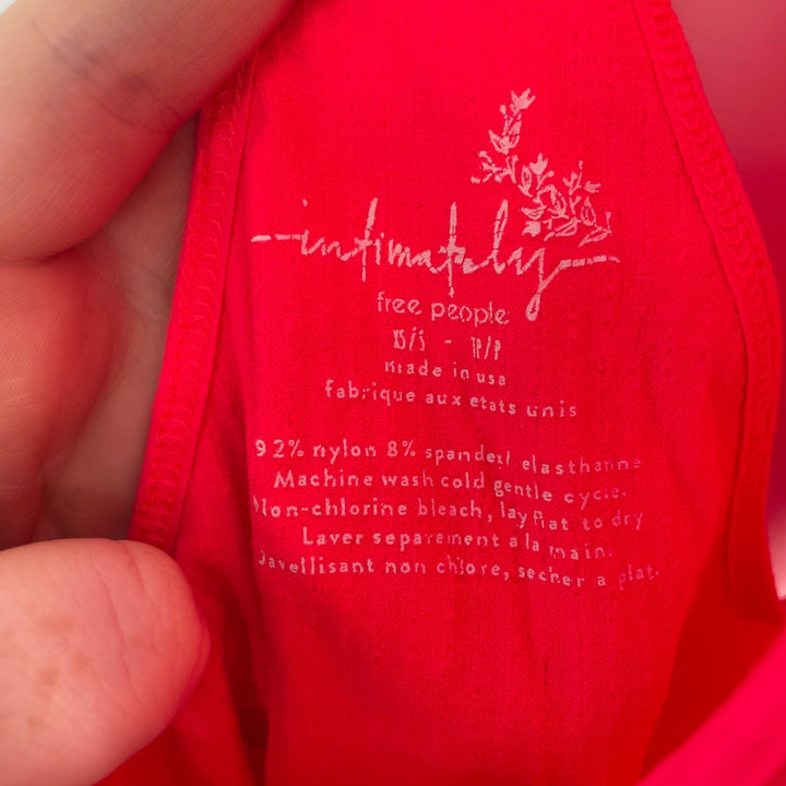 Free People Ribbed Racerback Tank Top Neon Coral Pima Cotton Blend Size XS