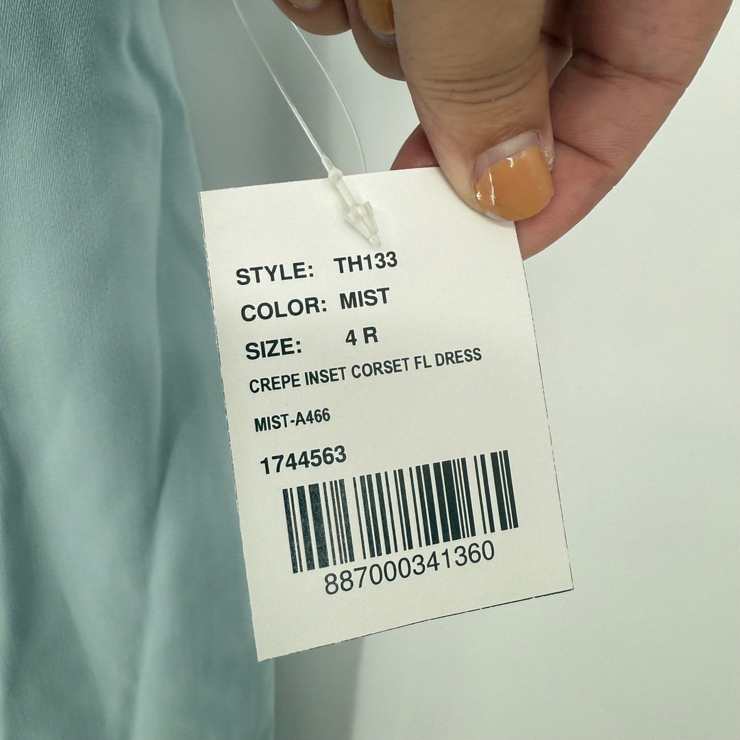 Thread Corset Midriff Crepe Column Maxi Dress In Mist Size 4