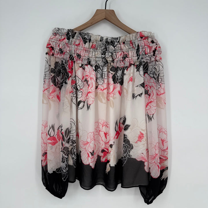 White House Black Market Off The Shoulder Floral Smocked Blouse Top Size L
