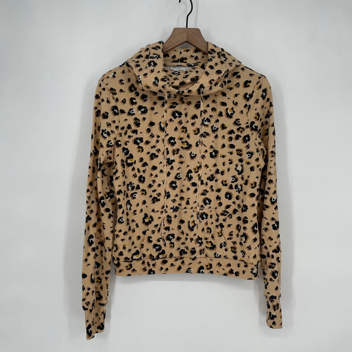 Love Fire Leopard Print Cowl Neck Hoodie Sweatshirt Pullover M