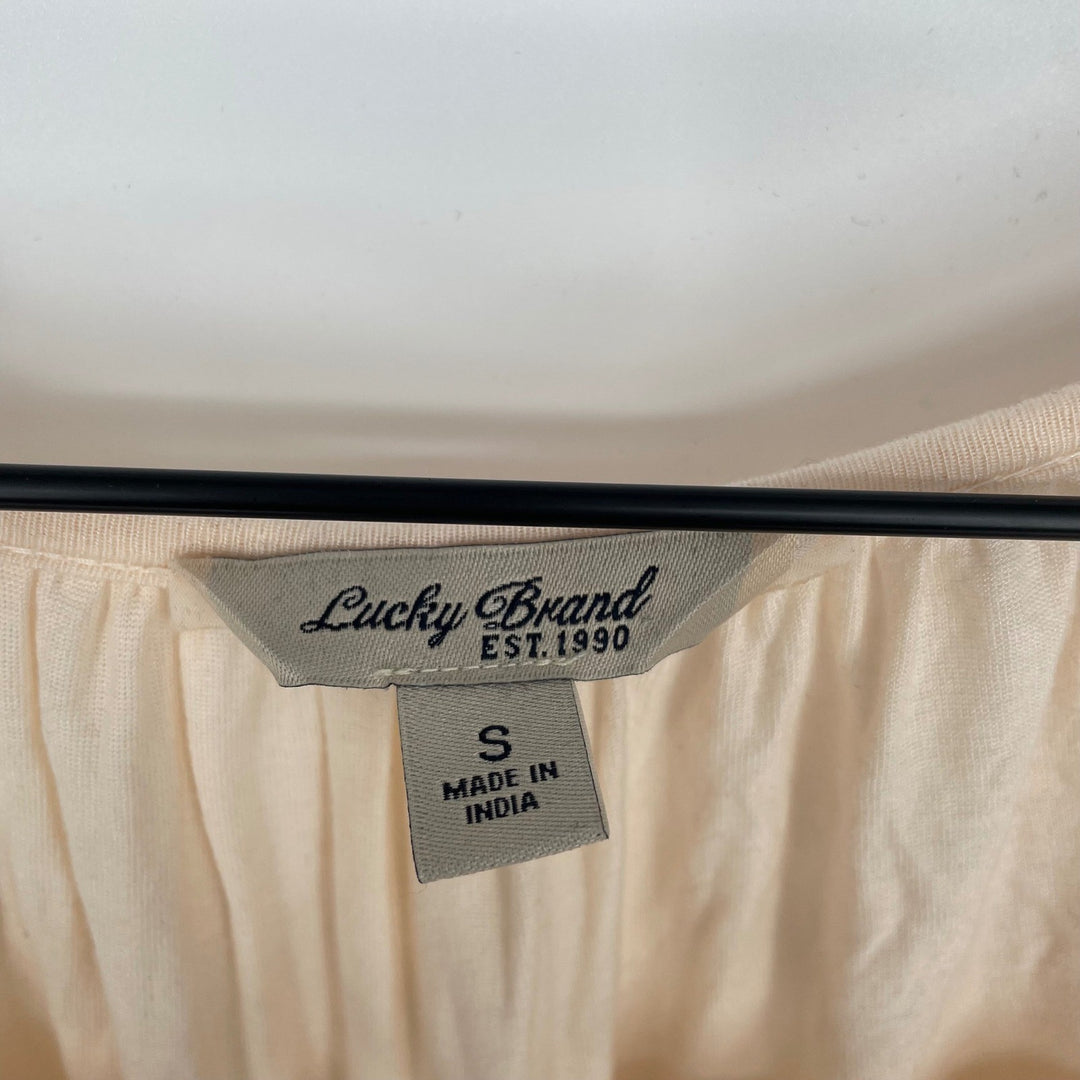 Lucky Brand Peachy Pink Lace Trim Tassel Tie Boho Peasant Blouse Top S