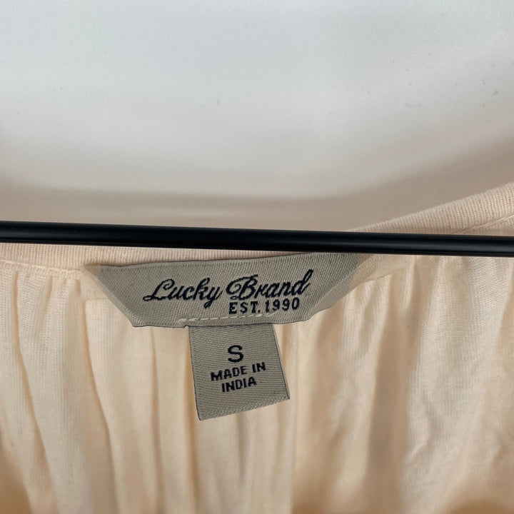 Lucky Brand Peachy Pink Lace Trim Tassel Tie Boho Peasant Blouse Top S