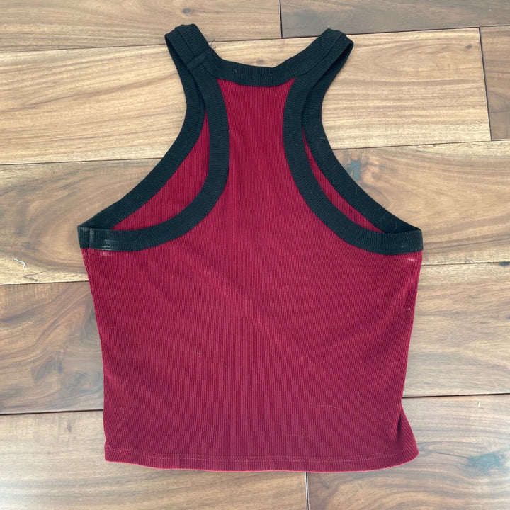 BOZZOLO Ribbed Burgundy Black Trim Racerback Tank Top Size Medium