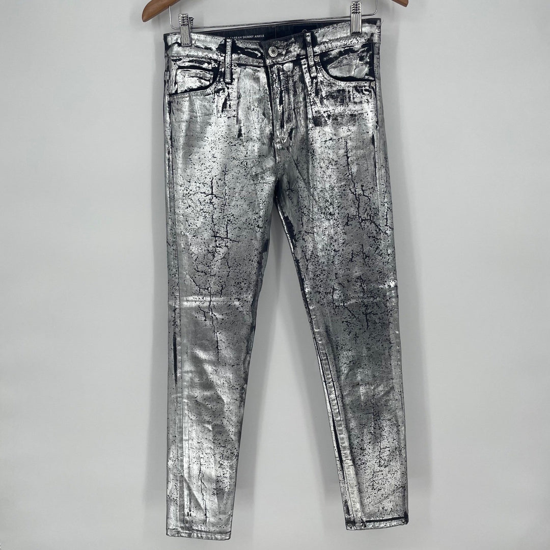 AG Adriano Goldschmied Farrah Skinny Ankle Jeans Metallic Foil Silver Size 27