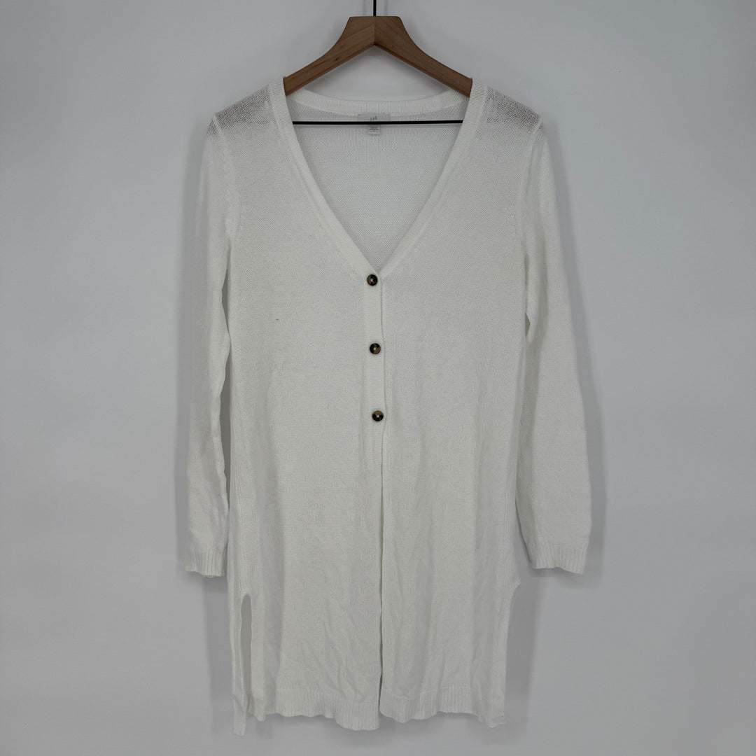 J.Jill White Linen Blend Long Sleeve Button Front Cardigan Sweater Size S