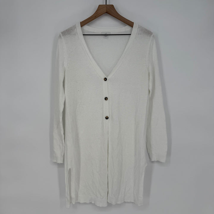 J.Jill White Linen Blend Long Sleeve Button Front Cardigan Sweater Size S