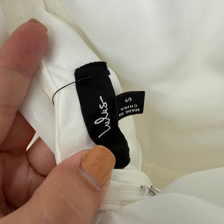 Lulus Marvelous Glow White Strapless Pearl Tie-Back Jumpsuit Size S