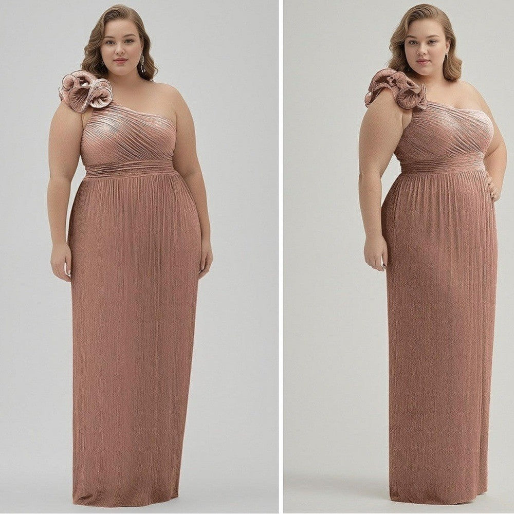 After Six Ruffle Edge One-Shoulder Metallic Pleated Maxi Dress Size XL