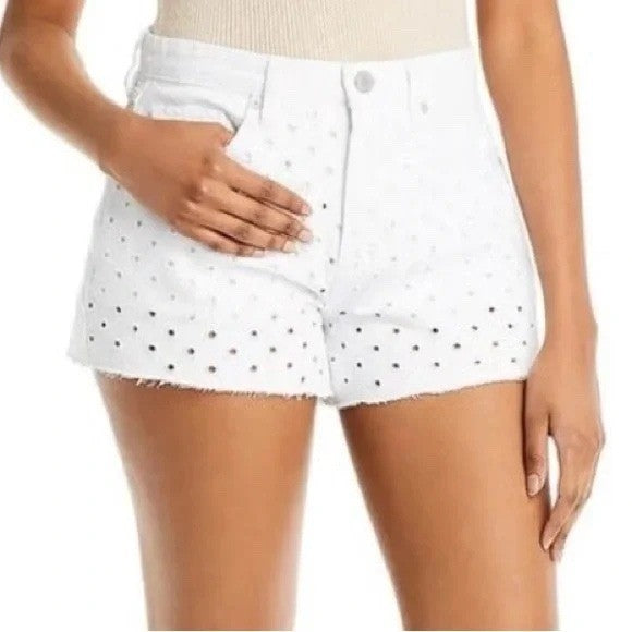 [BLANKNYC] The Barrow White Eyelet Denim Shorts Size 25 Raw Hem