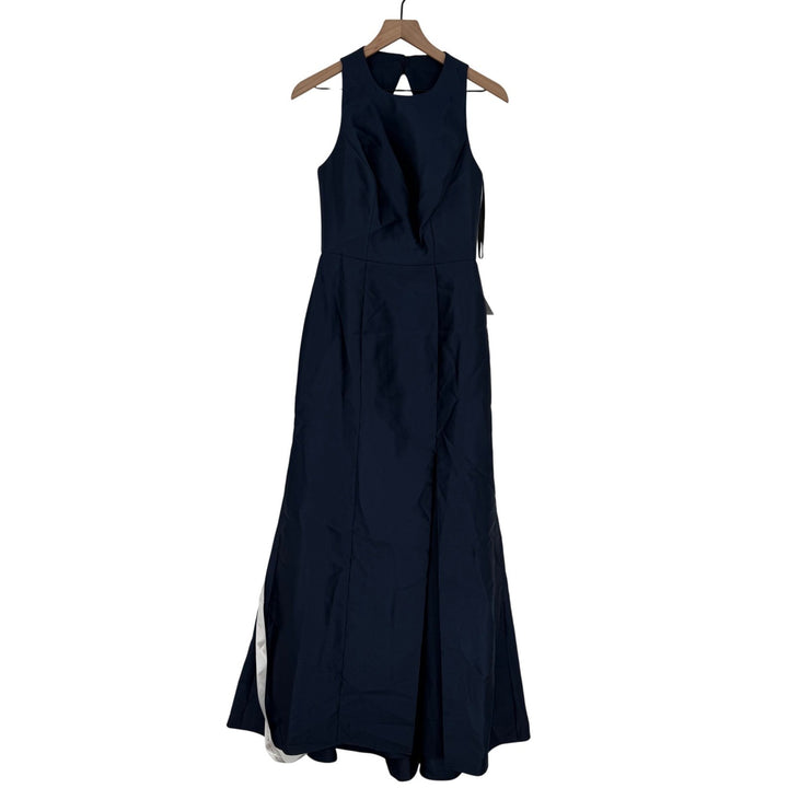 Alfred Sung Jewel Neck Bowed Open-Back Trumpet Dress With Front Slit Size 4