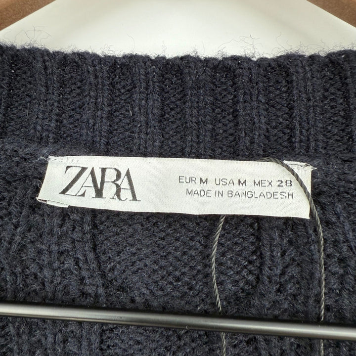 Zara Black Cable Knit Button Front Cardigan Sweater Size Medium