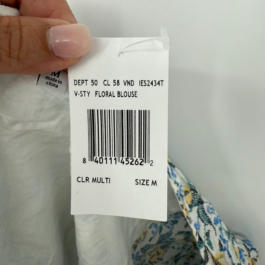 En Saison Floral Blouse Crop Top One Shoulder Yellow Blue White Womens Size M