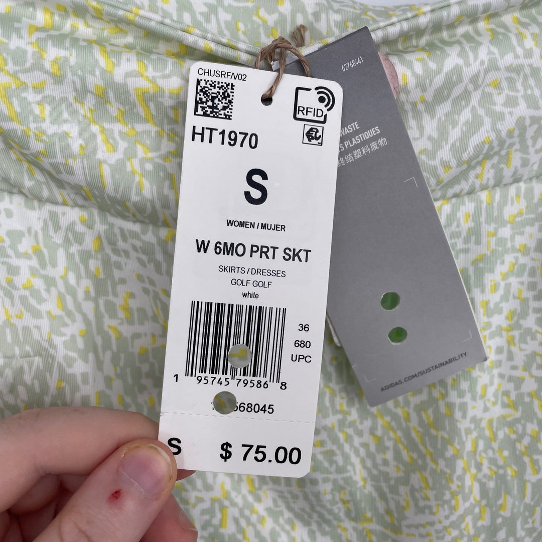 Adidas Women's Printed Frill Golf Skirt White Green Yellow Athletic Size S