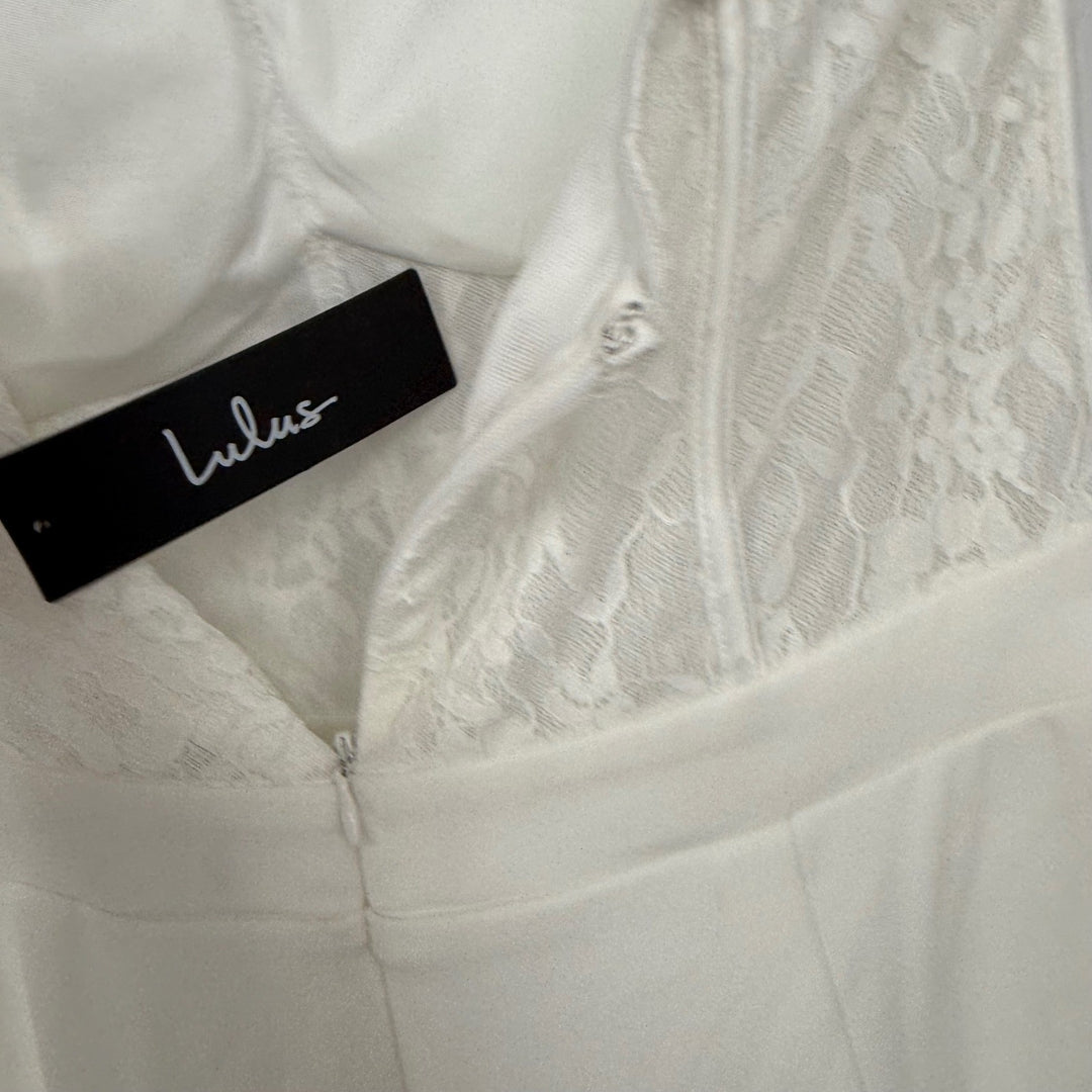 Lulus Positively White Lace Strapless Bustier Jumpsuit Size M