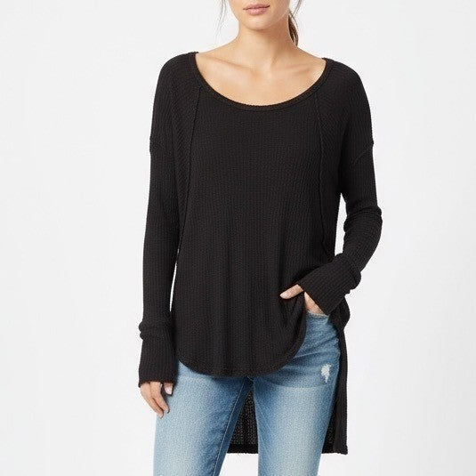 Free People Charcoal Grey Waffle Knit Long Sleeve Tunic Top Size S