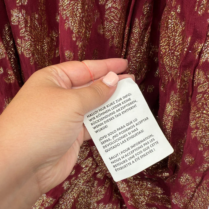 Asos Curve Maxi Dress Womens 26 Multicolor Metallic Gathered Waist Front Slit