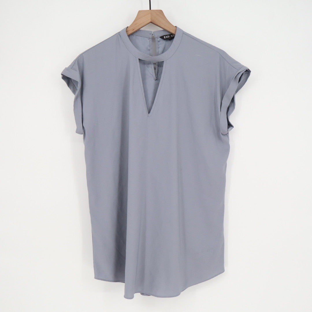 Express Gray Keyhole Neck Cap Sleeve Tunic Top Shirt Size L