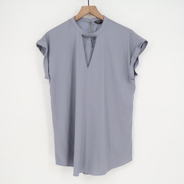 Express Gray Keyhole Neck Cap Sleeve Tunic Top Shirt Size L