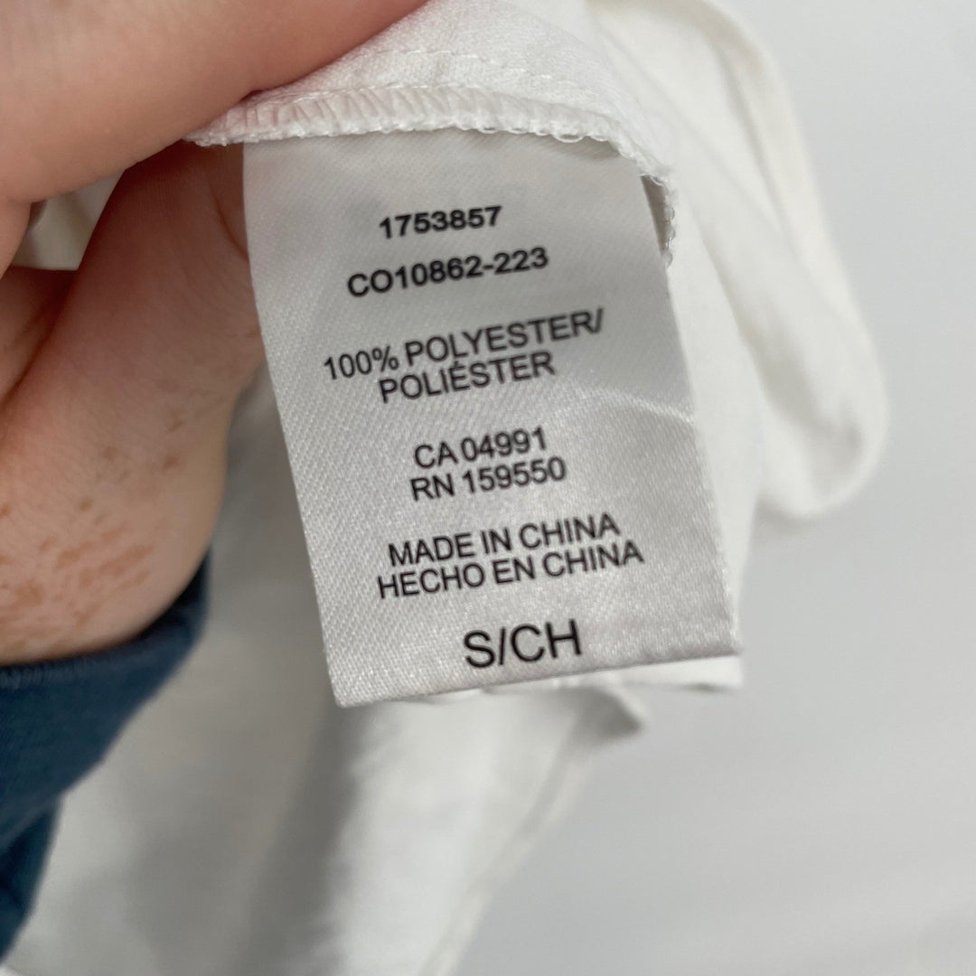 Hilary Radley White Short Sleeve Collared V Neck Blouse Top Size S