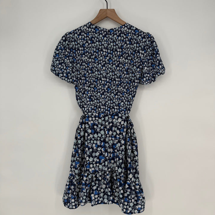 French Connection Floral Cutout Ruffle Dress Navy Blue XS 4 Puff Sleeve